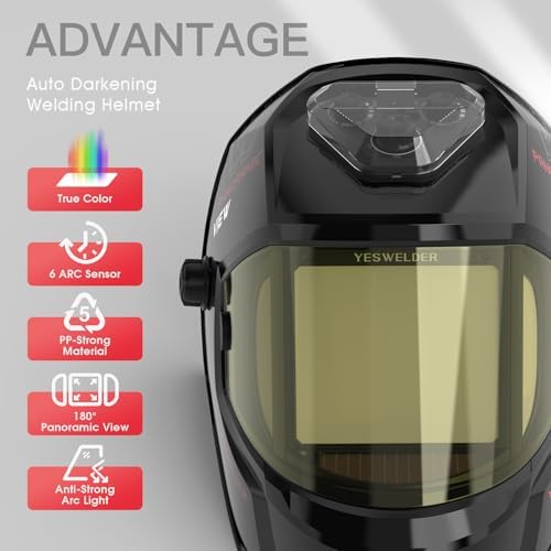 YESWELDER 180 Panoramic Welding Helmet with 6 Arc Sensors