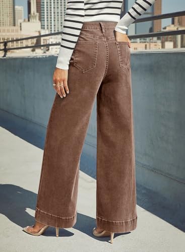 Dokotoo Women's Casual High Waisted Jeans Stretch Wide Leg Loose Denim Pant