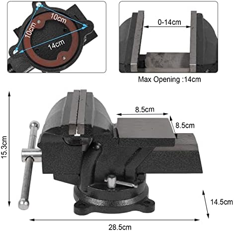 Bench Vise Heavy Duty 6-Inch, 360° Swivel Base with Anvil Clamp Cast Steel,Table Clamp Woodworking Vice,Multipurpose Workbenchw for Drilling, Pipe Cutting,Woodworking-Black