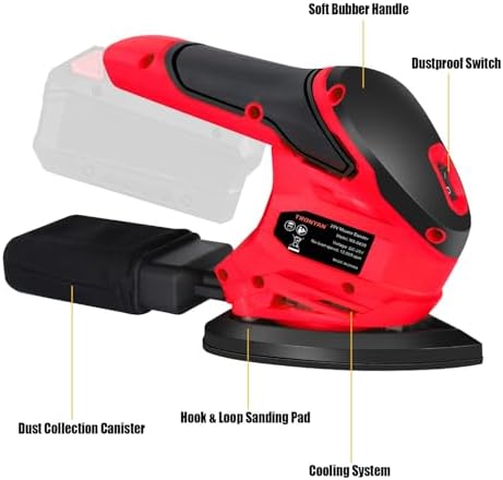 Cordless Detail Sander Compatible with Milwaukee 18V Battery (Tool Only), 12,000 OPM, 10Pcs Sandpapers, Dust Bag for Woodworking, Tight Spaces Sanding, Polishing, Removing Paint (No Battery)