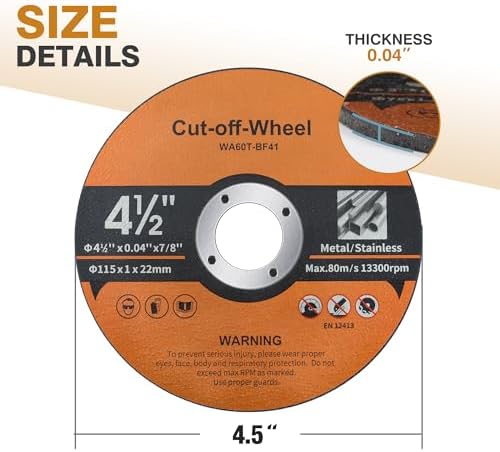 60 Pack 4 1/2 inch Cut-Off Wheels for Metal & Stainless Steel and PVC Tube 4.5" x.040 x7/8" Cutting Wheel for Angle Grinder Aggressive Cutting disc for General Purpose Metal Cutting