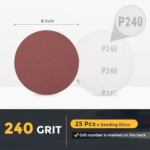 HARFINGTON 25 Pcs 8 Inch Sanding Discs 240 Grit Red Aluminum Oxide