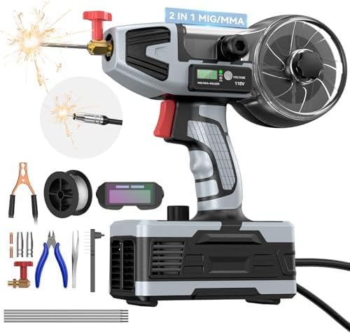 2 in 1 MIG and Stick Welder: 250A Handheld Portable Welding Machine, 110V Gasless Flux Core Wire Feed Welder & MMA ARC Welder Gun, 3.97lb w/LCD Display, for .032"/.040" Wire and 3/32"-1/8" Rod