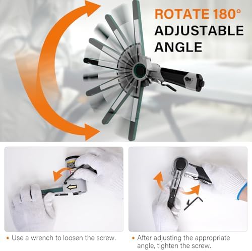 3/8" x 13" High-Performance Pneumatic Sander for Metal Deburring Handheld Pneumatic Belt Sander with 3pc Sanding Belts (#40, #60, #80) Weld Polishing，Aluminum, Iron, Steel Finishing Tool