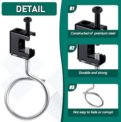 Tandefio 100 Set 1/4"-20 Spring Steel Beam Clamps Metal Beam Hangers Bolt on Clamp with Metal Machine Threaded Bridle Rings for Pipe Cable Woodworking Tool (Black,2 Inch Bridle Rings)