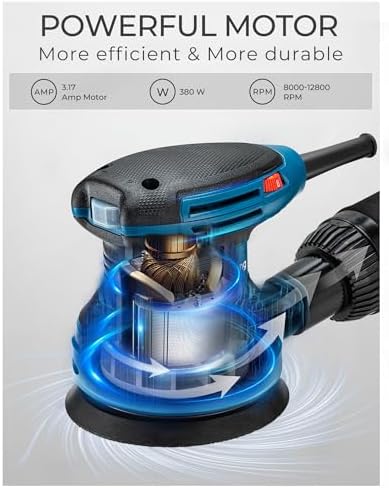 Dong Cheng 5-Inch Random Orbital Sander 380W 12800OPM Electric Palm Sander, 6 Variable Speeds, with 20pcs Sandpaper & Detachable Dust Bag, Power Sander for Woodworking, Sanding & Polishing (Renewed)