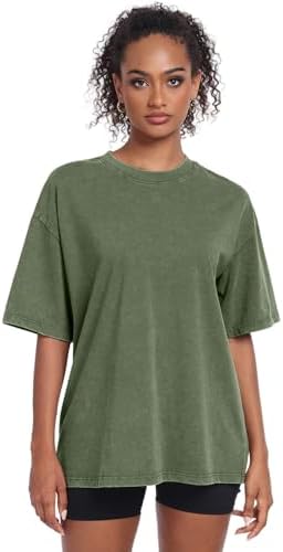 Womens Vintage Oversized T Shirts Acid Washed Baggy Cotton Tee Workout Gym Shirts Boyfriend Short Sleeve Tops