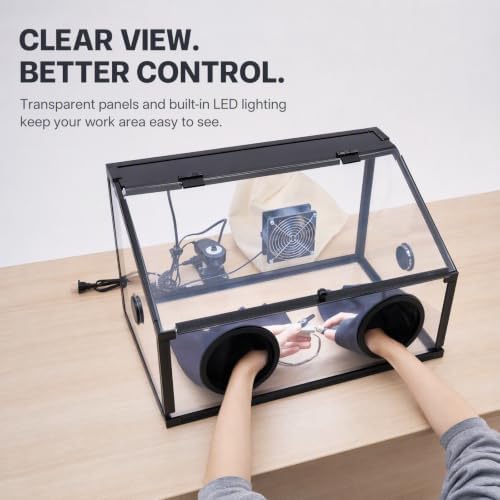 Enclosed Grinding Dust Box,Fully Enclosed Grinding Table Polisher,-Proof Cage,Acrylic Cover,LED Light with Fan,Small Acrylic Transparent Box,for -Proof from Flying Away During Grinding Operation