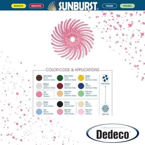 Dedeco Sunburst Radial Bristle Discs 48-Pack - 9/16" Curved - Pink 600 Grit (Fine, Pumice) - Aluminum Oxide for Polishing & Finishing