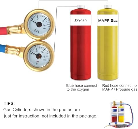Brazing Torch Kit for MAPP Gas & Propane, Brass & Stainless Steel Cutting Torch Kit with Dual Pressure Meters & Metal Case, Welding Torch Set for Soldering, Jewelry, HVAC, Glass Blowing