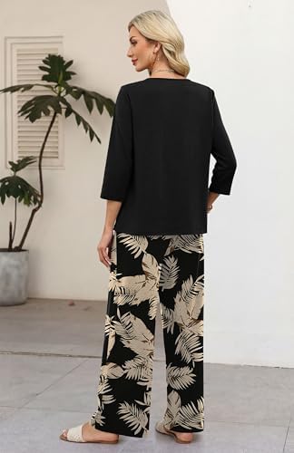 WIHOLL Two Piece Sets for Women 3/4 Length Sleeve Lounge Sets Summer Spring Vacation Travel Outfits Fashion Clothing