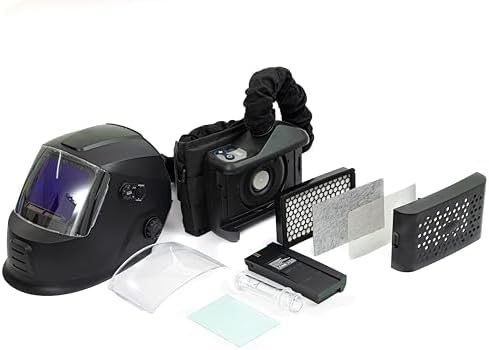 PAPR with Electronic Welding Helmet – True Color Auto Darkening, 5 Arc Sensors, Large Viewing Area, Professional Welding Helmet