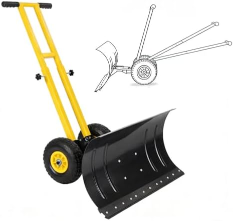 【Local delivery 】 29in Galvanized Blade Heavy-Duty 2-Wheel Snow Pusher Hand Plow for Snow Removal w/Wheels, Adjustable Handle, Blade Angle (Yellow)