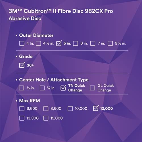 3M Cubitron II Fibre Disc 982CX Pro, 36+, TN Quick Change, 5 in, Die TN500P