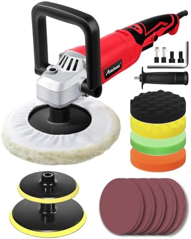 AVID POWER Car Rotary Buffer Polisher Waxer 1200W, 6 Speeds, Polishing Pads