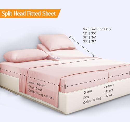 JS Sanders Collection 600TC Flex Top Queen Sheets for Sleep Number Bed - 100% Cotton 4 Pcs Top Split Queen Sheets for Adjustable Bed Queen 36 Inch Down Blush -18 Inch Deep
