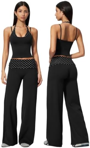 QBGJTD Womens Workout Sets Two Piece Striped Tank Top Wide Leg Yoga Pants Yoga Pilates Outfits