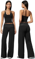 QBGJTD Womens Workout Sets Two Piece Striped Tank Top Wide Leg Yoga Pants Yoga Pilates Outfits