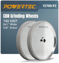 POWERTEC CBN Grinding Wheel 8 Inch 180 Grit, Bench Grinder Wheel for Sharpening HSS Tools, Lathe Tools & Chisel Set, 8" x 1" Wide, 5/8" Arbor Bench Grinder Wheels for Bench Grinder, 2 PK (15700-P2)
