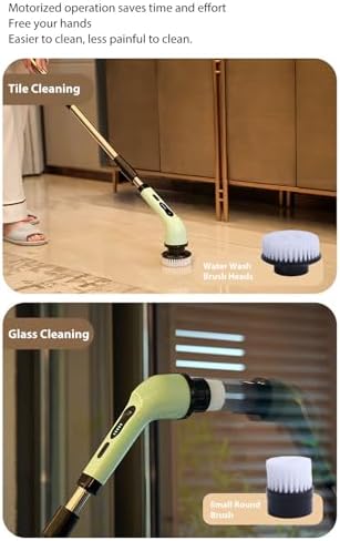 Electric Spin Scrubber, Powerful Handheld Rotating Cleaner Brush with Adjustable Extension Handle for Kitchen Bathroom White
