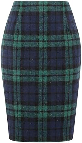 IDEALSANXUN Plaid Skirts for Women Fall Winter Knee Length Pencil Wool Skirt with Slit