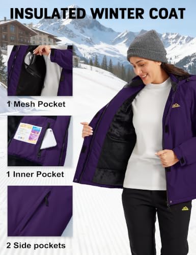 MAGCOMSEN Women's Winter Coats Waterproof Ski Snow Warm Fleece Lined Jacket