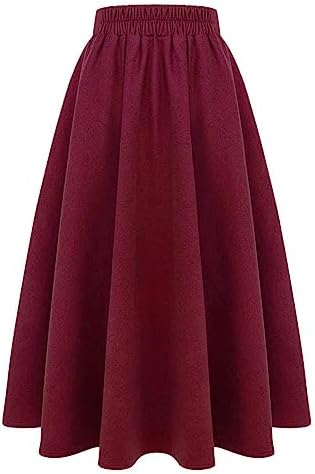 IDEALSANXUN Womens Plaid Wool Skirts Elastic Waist A-Line Pleated Tartan Long Skirts