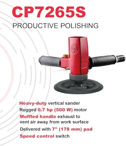 Chicago Pneumatic CP7265S - Air Rotary Sander Tool, Home Improvement, Woodworking Tools, Polisher, Rust Removal, Vertical Rotary Tool, Heavy Duty, 7 Inch (180 mm), 0.67 HP / 500 W, One Size, Factory