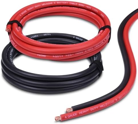 4 Gauge Battery Cable, 10FT Red + 10FT Black 4 AWG Pure Copper Wire Welding Cable, for Automotive, Battery, Solar and Generator, Standard USA OFC Wire