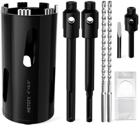 Diamond Core Drill Bit 4"(102mm) with Pilot Bit & Adapters (SDS Plus & Hex) – Upgraded Welded Segments, 8.6" Depth – for Concrete, Solid Brick, Hollow Brick, Masonry & More