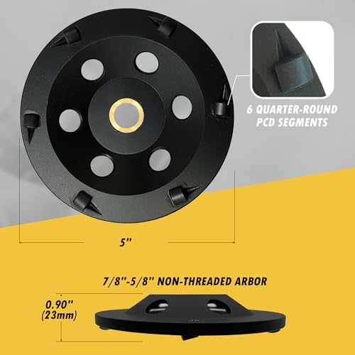 5" PCD Grinding Wheel for Epoxy, Glue, Mastic Removal, 6 PCD Segments
