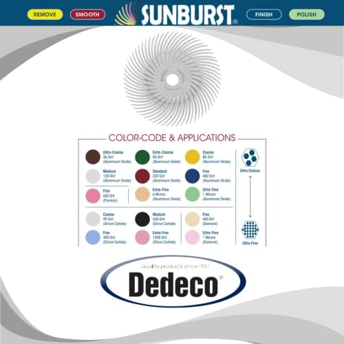 Dedeco Sunburst Radial Bristle Discs 12-Pack - 3" Curved - 3/8" Arbor - White 120 Grit (Medium) - Aluminum Oxide for Polishing & Finishing
