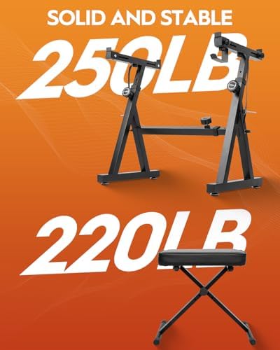 STRICH Piano Keyboard Stand & Bench Set, Z-Style Portable Heavy Duty Digital Piano Stand for 54-88 Key Electric Pianos & X-Style Adjustable Piano Bench, Chair, Black, SKT-02S & SPB-M10