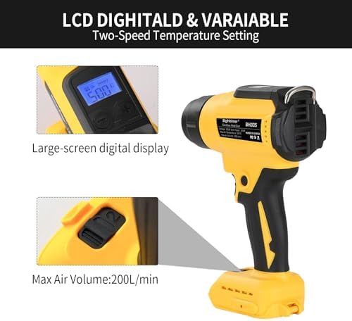 Cordless Heat Gun for DEWALT 20V Battery, 350W Digital Temperature Control