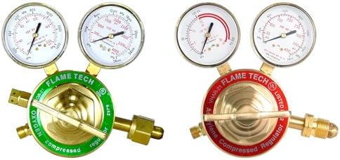 FlameTech VHOR-21 & VHAR-21 Heavy Duty Oxygen & Acetylene Regulators – Single Stage – 2.5" Gauges – Victor-Style Torch & Regulator Connections. Comparable to Victor SR450D and SR460A