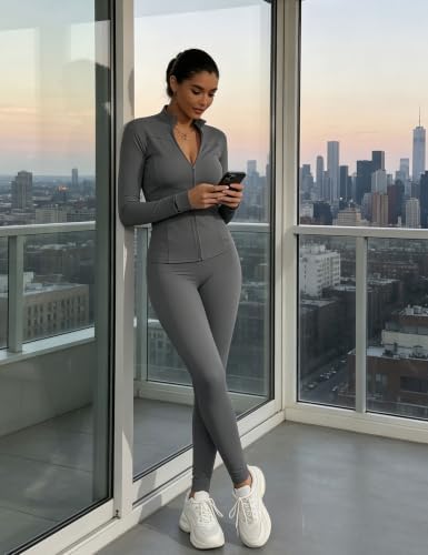 UOUA Womens Workout Set 2 Piece Outfit Bodycon Gym Tracksuit