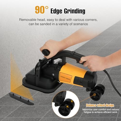 4-Head Concrete Surface Grinder with Handle & Auxiliary Wheels，3800W Concrete Grinder Machine with 6-Speed Control & Dust Collection Cover, Floor Grinder for Grinding Concrete Deck Marble Granite