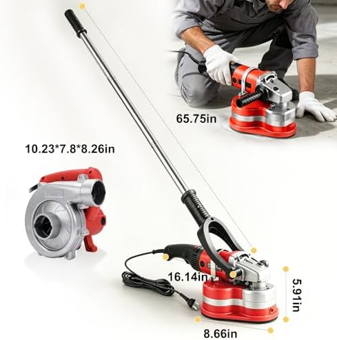 3-Head Electric Concrete Floor Grinder with Telescopic Rod, 6 Speed Diamond Polisher for Epoxy Removal, Cement, Stone, Granite, Metal Surface Grinding & Polishing (L)