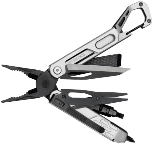 Gerber Gear Stakeout Drive - 10-in-1 Butterfly-Opening Multitool with Needlenose Pliers, Oversized Flip Bit Driver, Plain Edge Blade, Chisel, Bottle Opener, Pocket Clip & Carabiner Carry - Silver