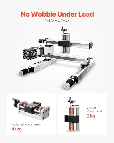 VEVOR Linear Stage Actuator, 100 mm Effective Stroke, Ball Screw CNC Linear Motion Guide Rail, Double Optical Axis, C7 High-Precision, Bearing Slide Block, Manual Handwheel, for CNC Router X Y Z Axis