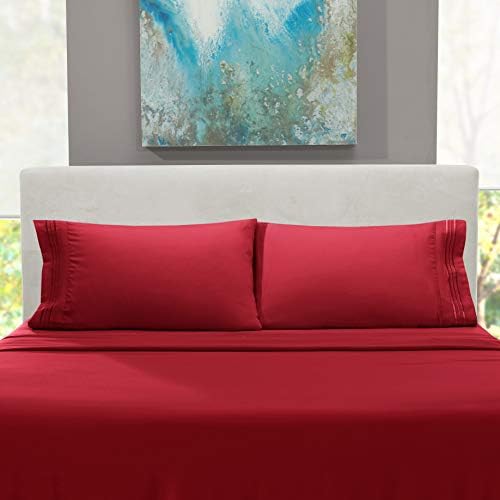Hearth & Harbor Twin XL Size Sheets - 3 Piece Bed Sheet Set, Hotel Luxury Double Brushed Bed Sheets - Extra Soft Bedding Sheets & Pillowcases, Twin XL, Burgundy