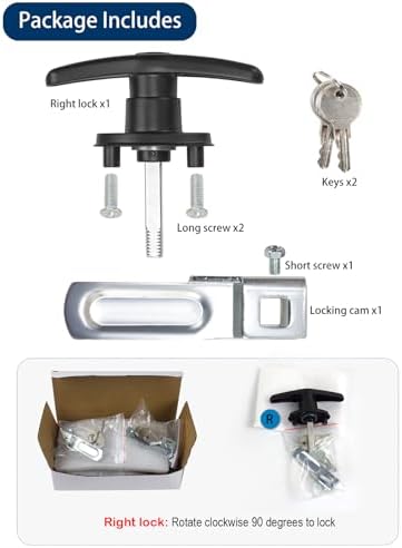 Truck Cap Camper Shell T-Handle Lock Latch Replacement Parts, Truck Bed Topper Door Locking Kit Accessories with Keys - Right Lock