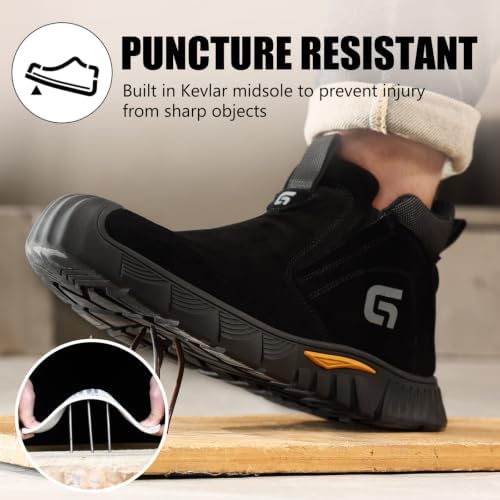 GLANOUDUN Steel Toe Shoes for Men Welding Work - Slip-On, Mid-Top Coverage