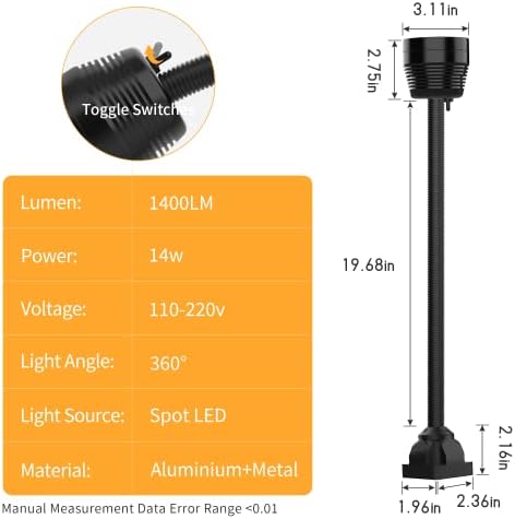 Led Machine Light Lathe Lights, Flexible Work Shop Light IP66 Waterproof 1400 Lumens 110V-220V CNC Lighting
