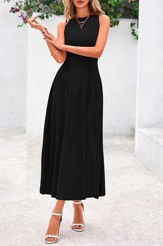 PRETTYGARDEN Women's Summer Pleated Midi Work Dress