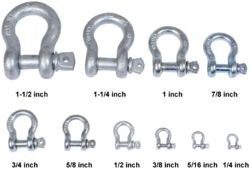 US Cargo Control 3/8 Inch Galvanized Screw Pin Anchor Shackles (10-Pack), 1 Ton (2,000 LBS) Working Load Limit, Hot Dip Galvanized Shackles for Lifting, Rigging, and Towing, Forged Steel
