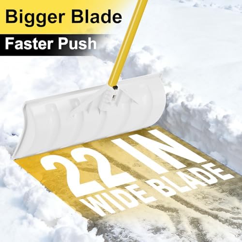 Snow Pusher, Snow Plow Shovel with Ergonomic Dual D-Handles & 22'' UHMW Blade, Lightweight Manual Snow Shovel for Driveway, Sidewalk & Patio