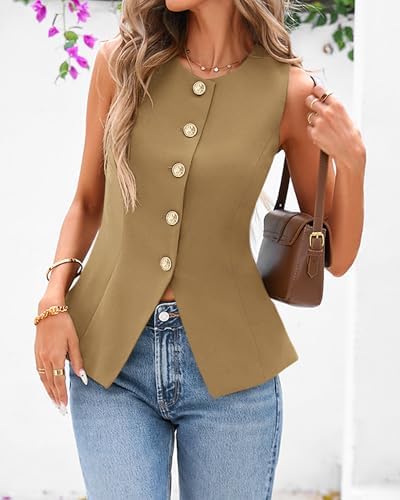 BTFBM Suit Vest Tops For Women Sleeveless Blazer Work Wear