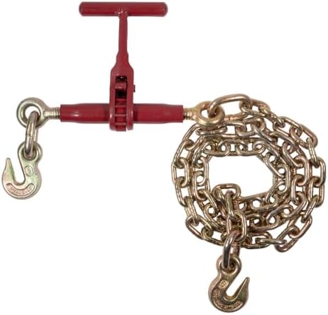 5/16" - 3/8" Durabilt T-Handle Ratchet Chain Binder with 6' Chain Extension & Grab Hooks - 7,100 lbs WLL Heavy Duty Tie Down Hauling Load Chain Binders for Flatbed Trailer