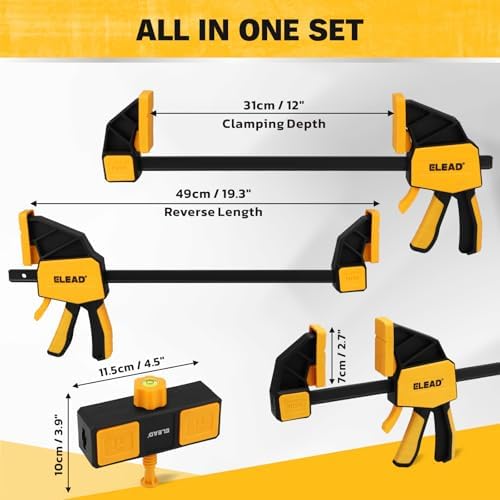 3-Pack 12-Inch Bar Clamp for Woodworking with Leveling Block Clamp, 350LBS Load Limit, Heavy Duty Quick-Release Wood Clamps/Spreader, One-Handed F Clamp for Wood Working